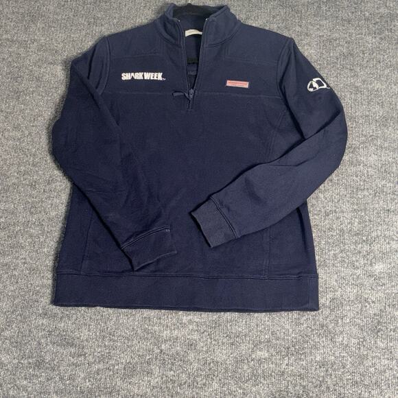 Vineyard Vines Quarter Zip Pullover Mens L Navy Shark Week Collaboration Sweater - Picture 1 of 12